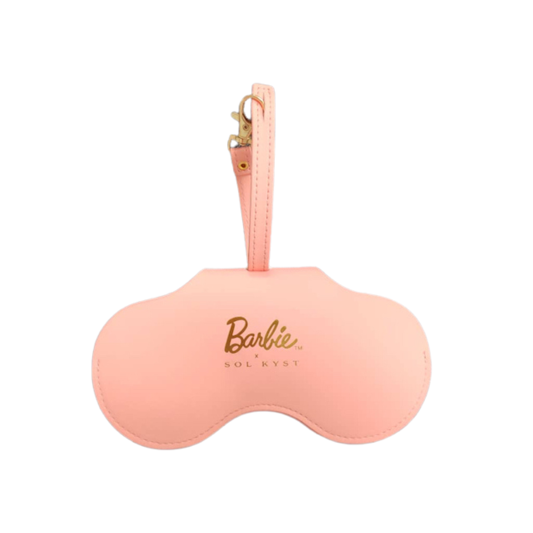 Peach Barbie x Sol Kyst sunglasses case - front view.