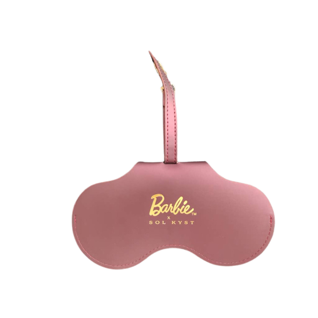 Mauve Barbie x Sol Kyst sunglasses case - front view.