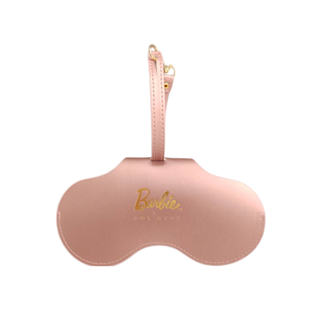 Beige Barbie x Sol Kyst sunglasses case - front view.