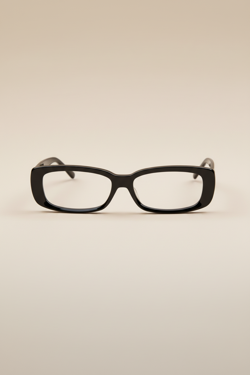 Sol Kyst women's rectangle sunglasses with black frames and dark tinted lenses - front view.