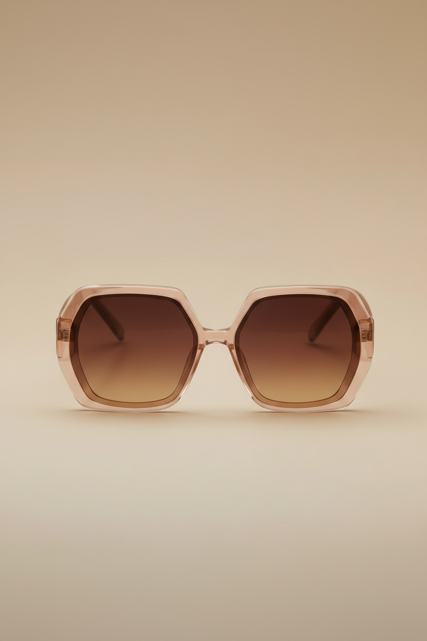 Barbie Sol Kyst women's hexagonal sunglasses with brown frames and brown tinted lenses - front view.
