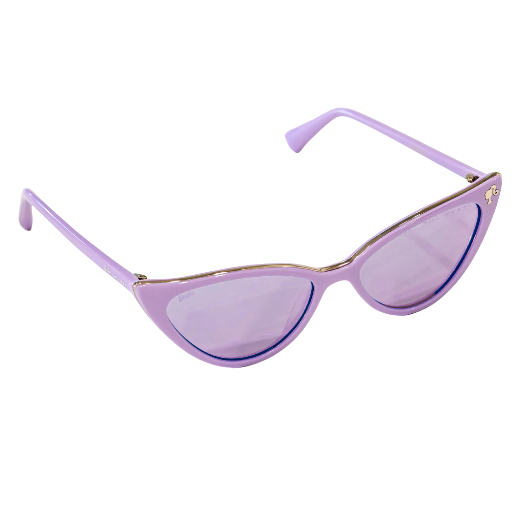 Lavender Barbie women's cat eye sunglasses, with lavender tinted lenses - Angled View.