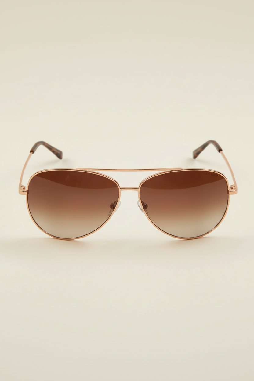 rose gold women's aviator sunglasses with red tinted lenses - front view.