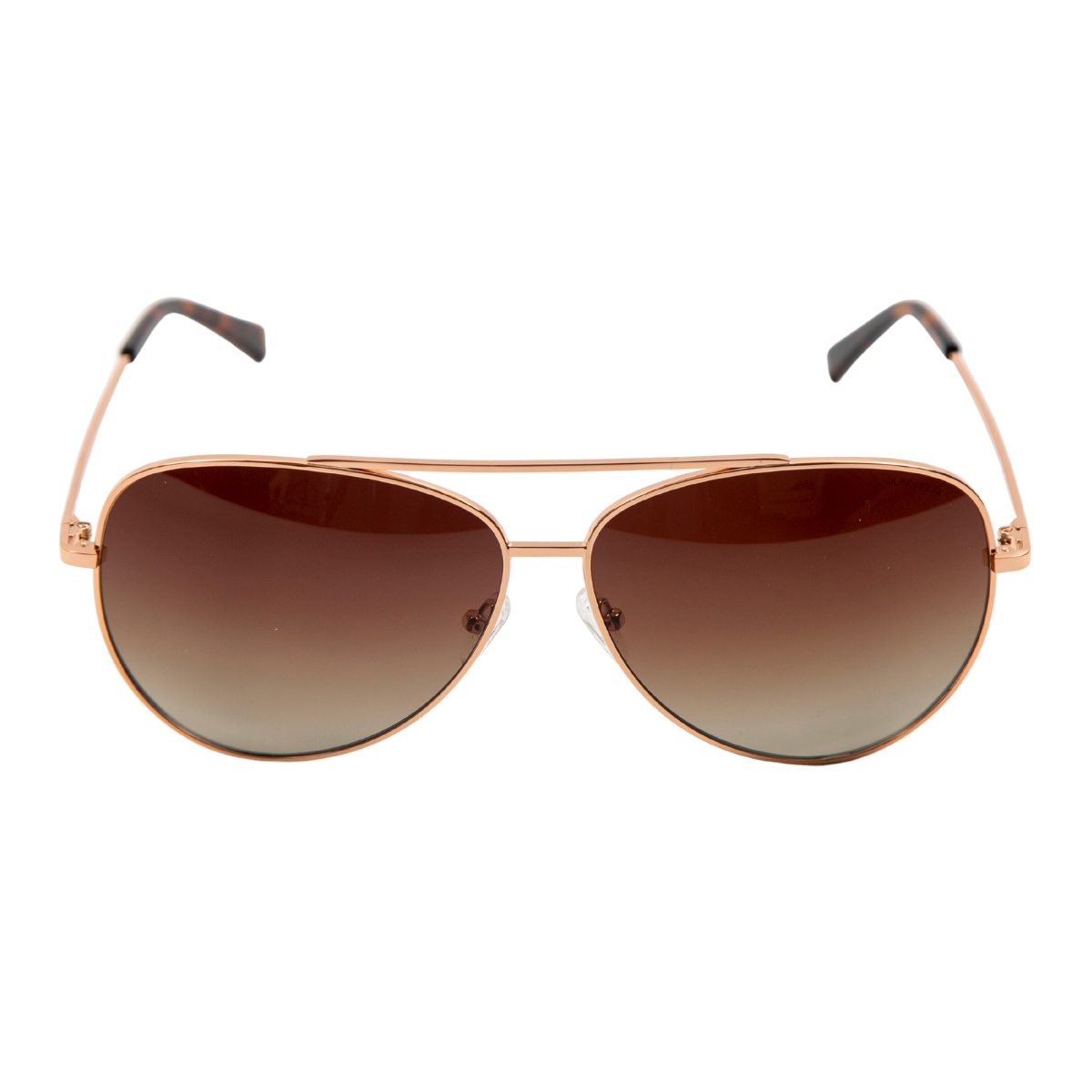 rose gold women's aviator sunglasses with red tinted lenses - front view.