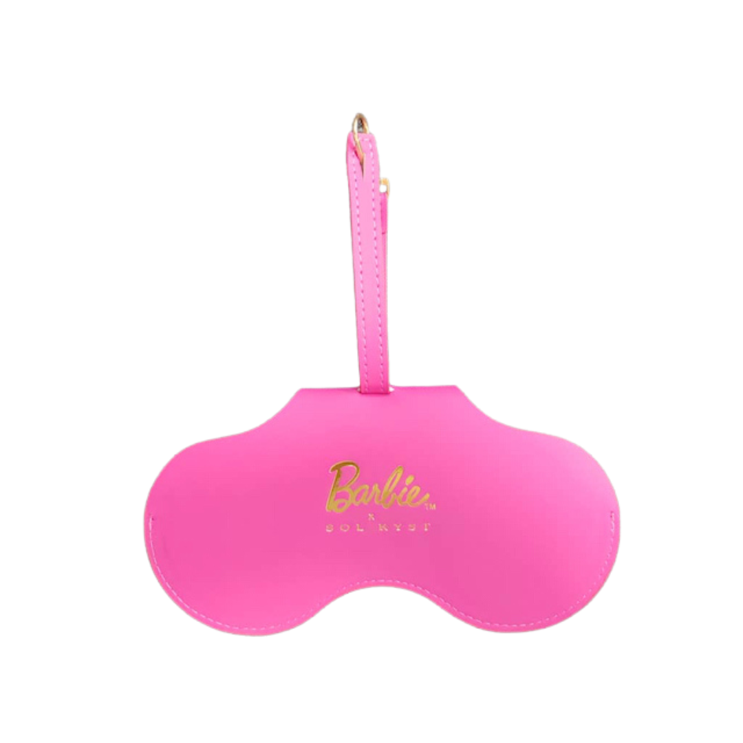 Pink Barbie x Sol Kyst sunglasses case - front view.