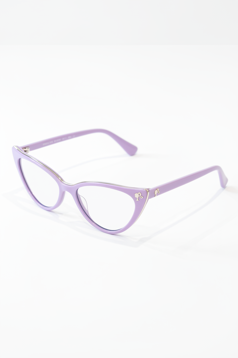 Purple cat-eye glasses on a white background