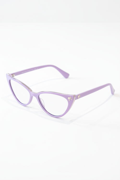 Purple cat-eye glasses on a white background