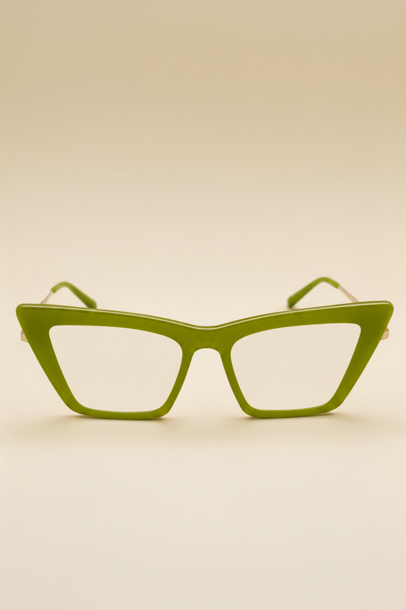 Sol Kyst trapezoid sunglasses with green frames and green tinted lenses - front view.