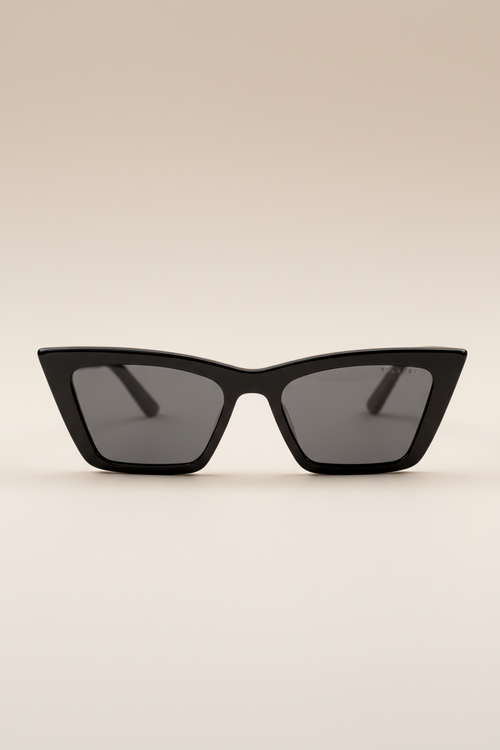 Sol Kyst trapezoid sunglasses with black frames and tinted lenses - front view.