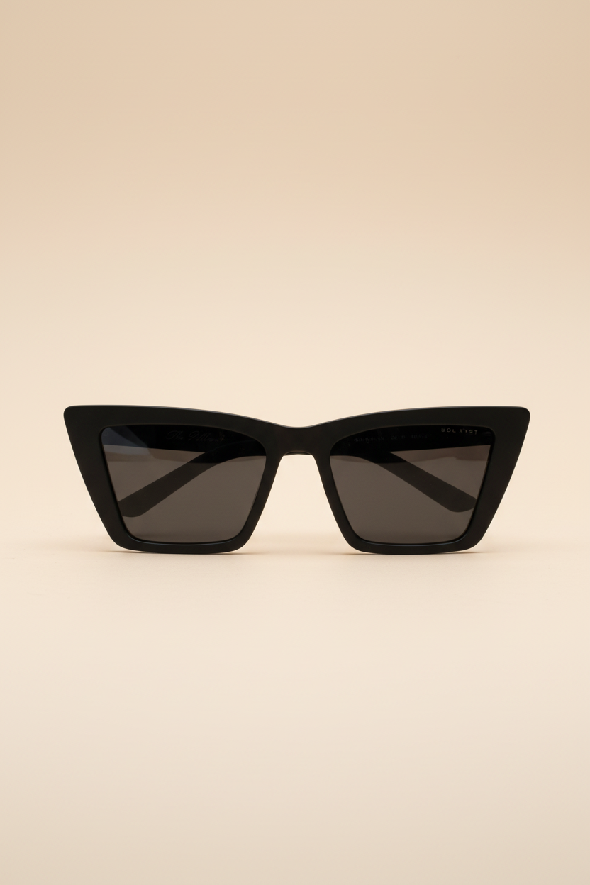 Black cat-eye sunglasses on a beige background