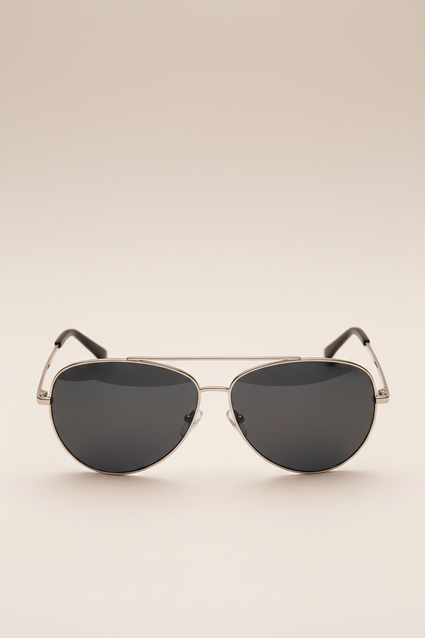 Front view of Sol Kyst women's aviator sunglasses with silver frames and dark polarized lenses - front view.