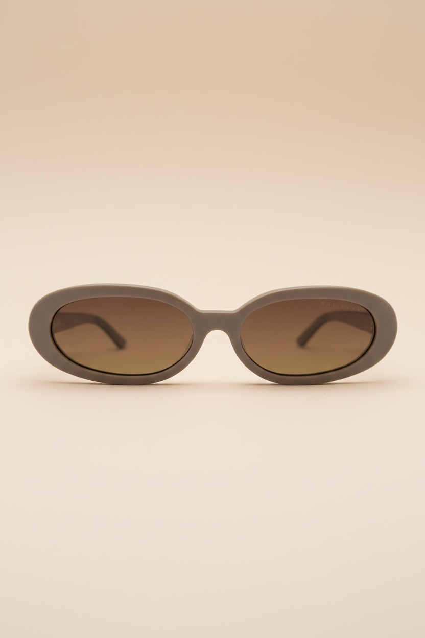 A pair of round full frame sunglasses with brown lenses.